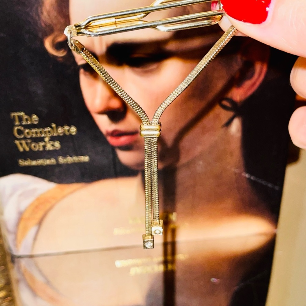 RARE Vintage gold tie clip with crystal detail on chain